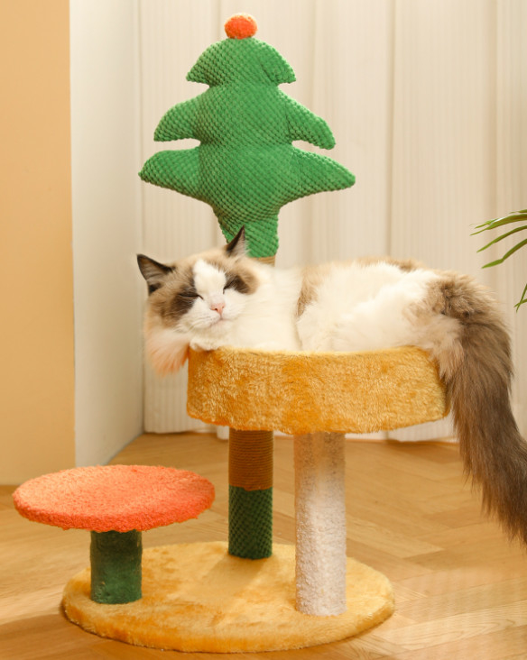 casa del gato del árbol de navidad